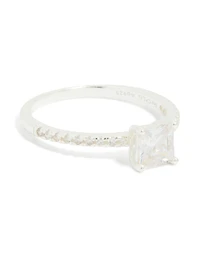 Sterling Silver Square Cubic Zirconia Pave Band Ring