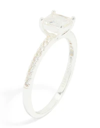 Sterling Silver Square Cubic Zirconia Pave Band Ring
