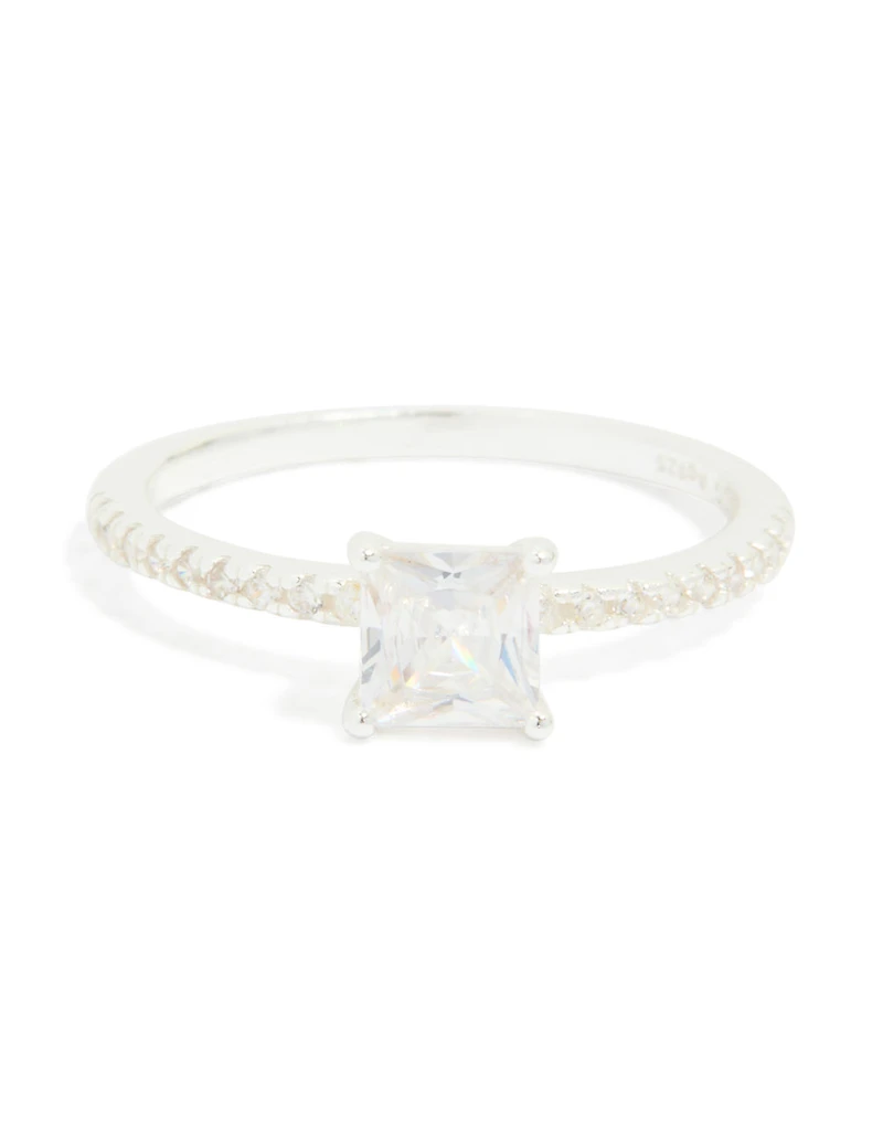 Sterling Silver Square Cubic Zirconia Pave Band Ring