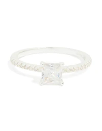 Sterling Silver Square Cubic Zirconia Pave Band Ring