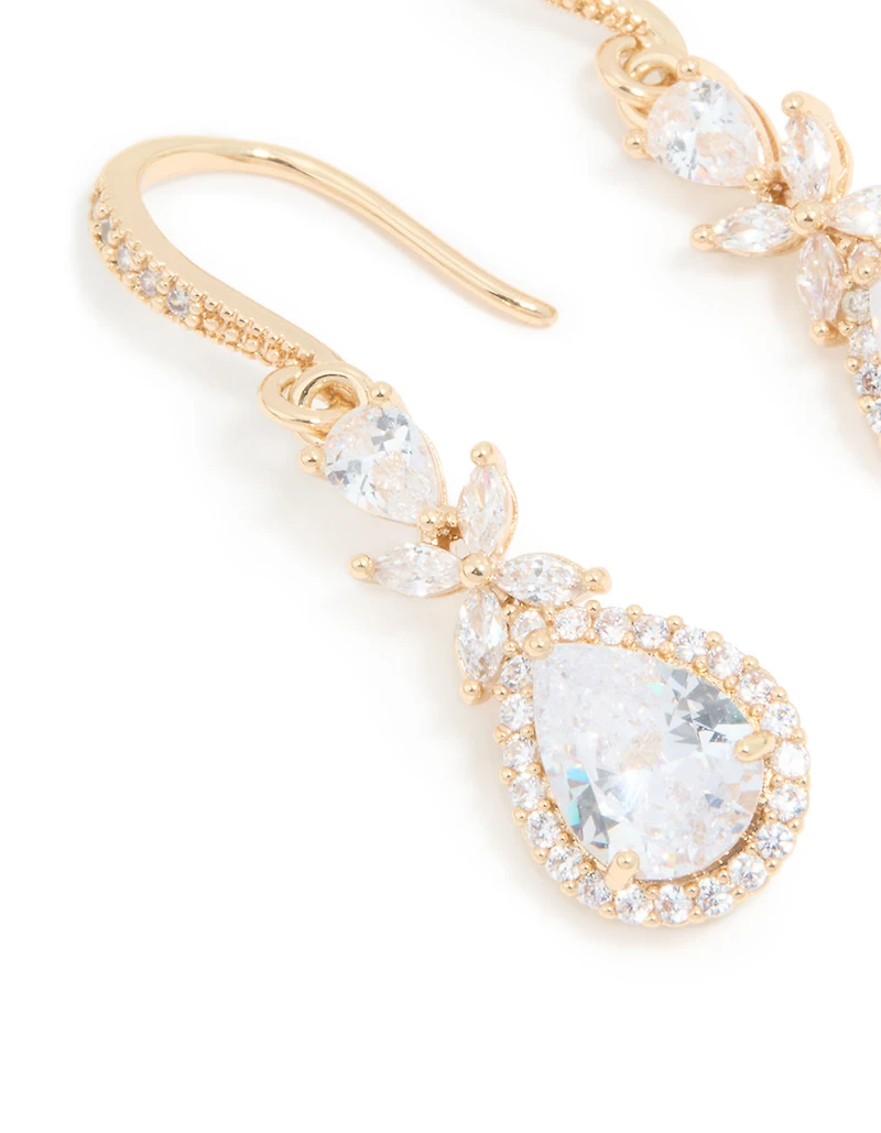 Gold Cubic Zirconia Pear Drop Earrings