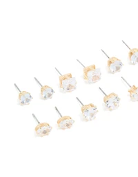 Gold Cubic Zirconia Stud Earrings 6-Pack