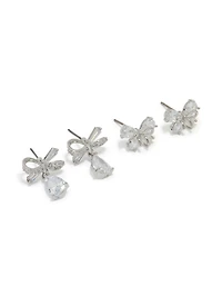 Silver Cubic Zirconia Bow Earrings 2-Pack