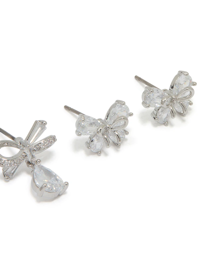 Silver Cubic Zirconia Bow Earrings 2-Pack