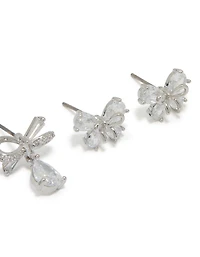 Silver Cubic Zirconia Bow Earrings 2-Pack