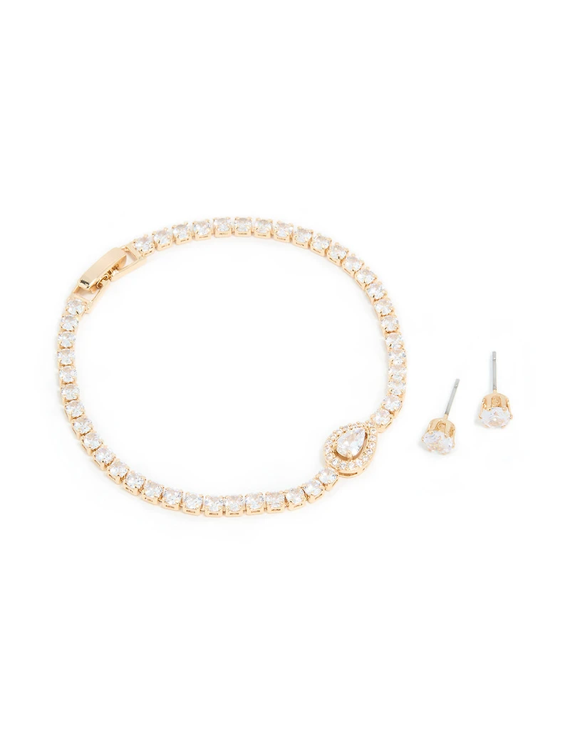 Ensemble de bracelets et boucles d’oreilles pour le Centre de détails en zirconia en zircone en or