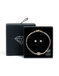 Gold Cubic Zirconia Pear Detail Centre Tennis Bracelet & Earrings Set