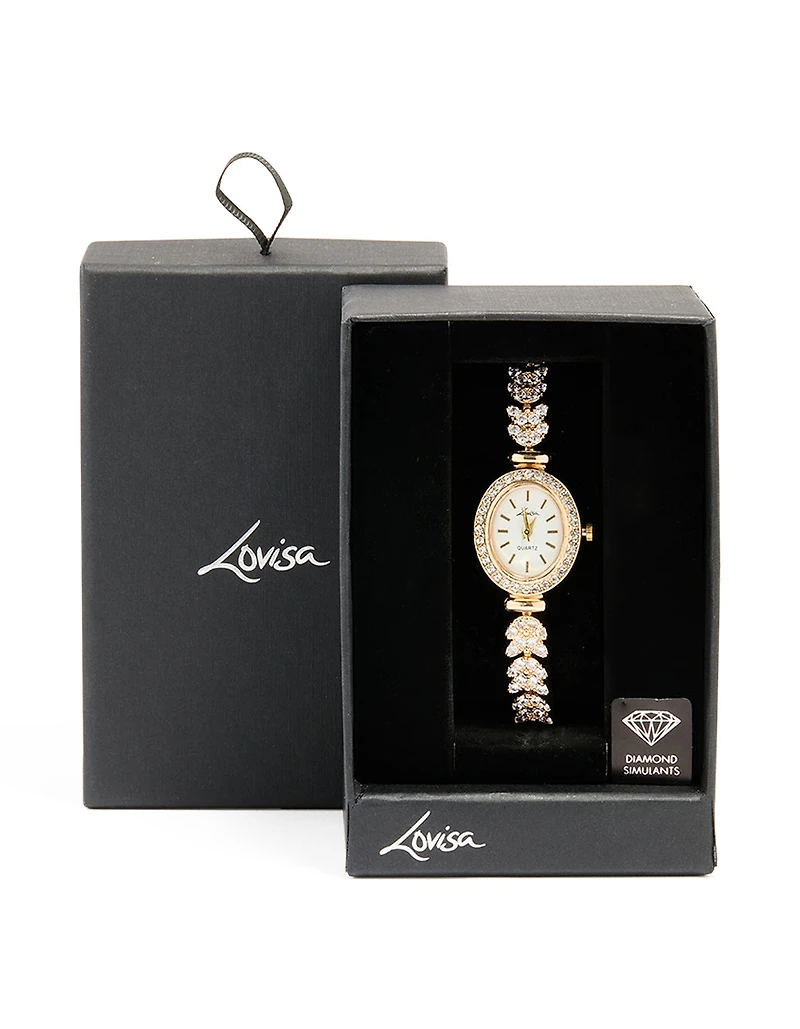 Gold Cubic Zirconia Oval Face Watch