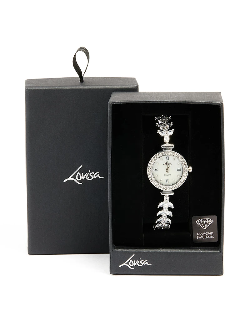 Silver Cubic Zirconia Round Face Toggle Watch