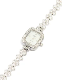 Silver Cubic Zirconia Rectangle Face Watch