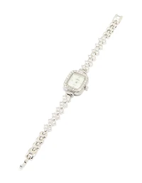 Silver Cubic Zirconia Rectangle Face Watch