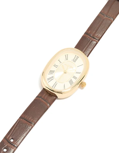 Brown PU Leather Oval Face Vintage Watch