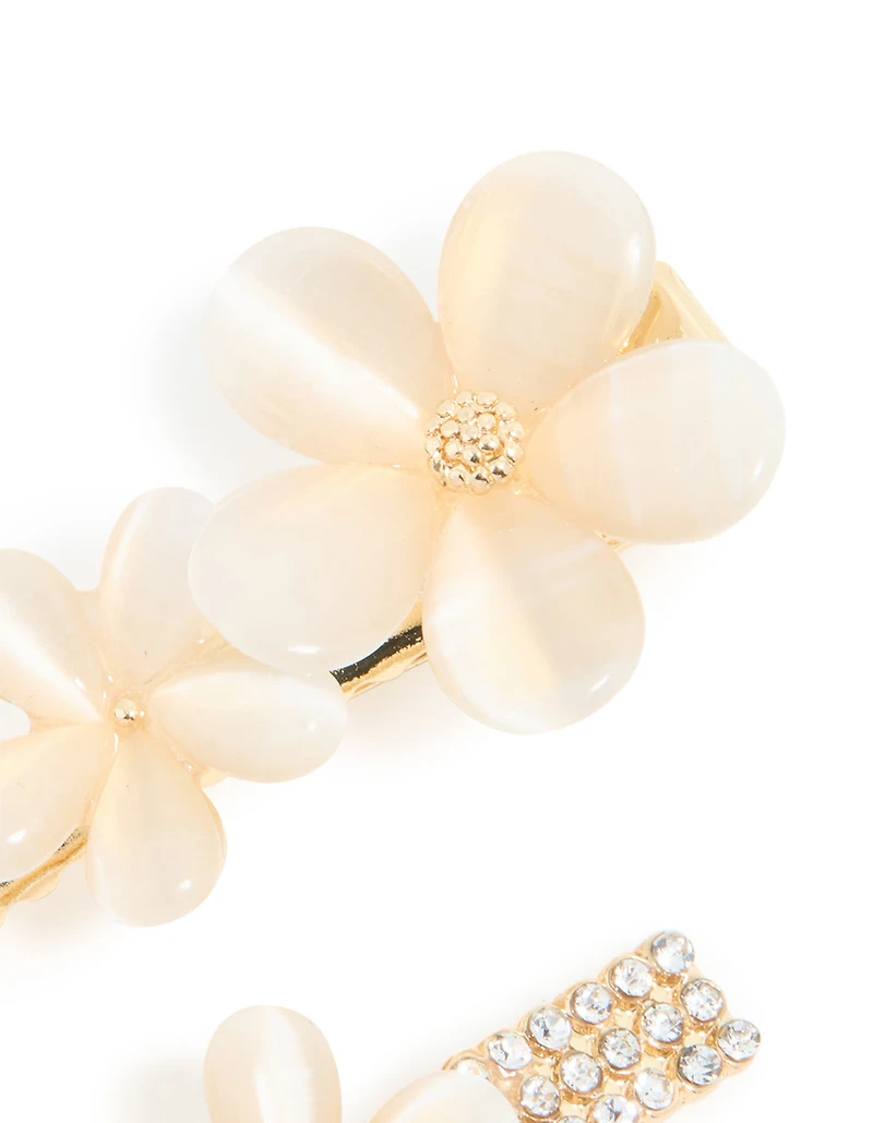 Ensemble de 2 pinces à cheveux double fleur garnies de strass dorés