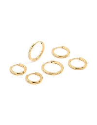Waterproof Gold Plated Stainless Steel Cubic Zirconia Clicker Hoops 3-Pack