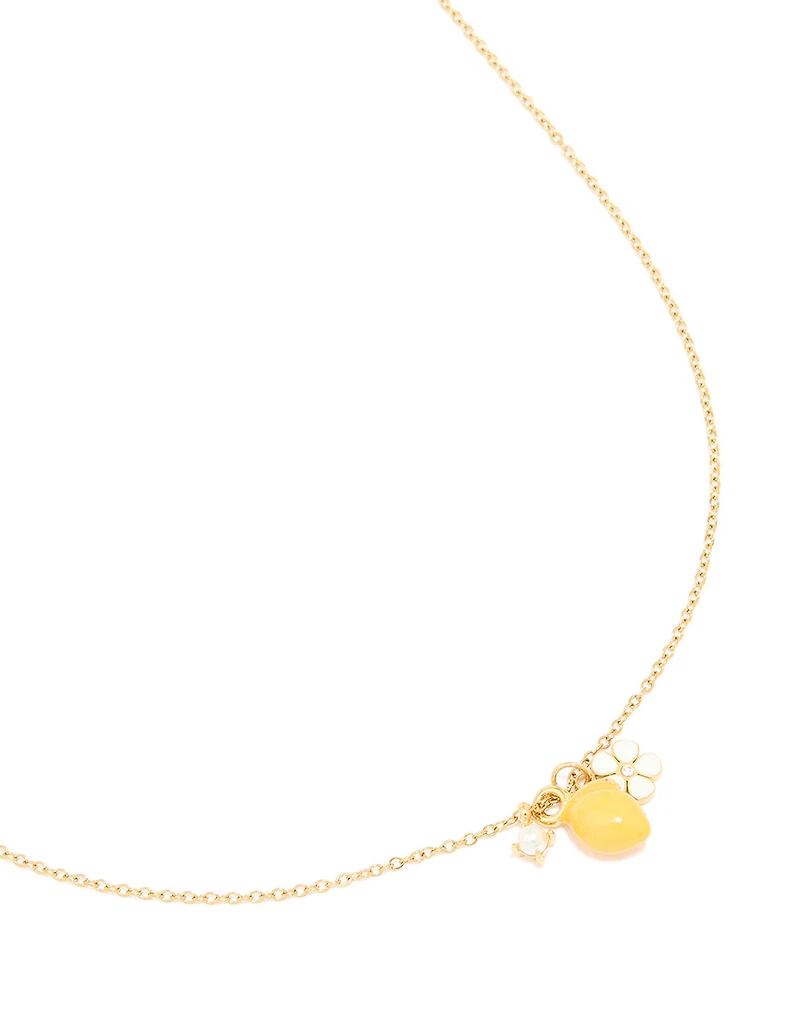 Collier imperméable en acier inoxydable plaqué or en citron et grappes de fleurs