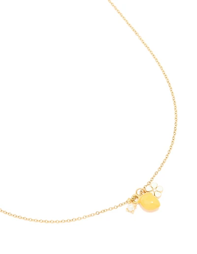 Collier imperméable en acier inoxydable plaqué or en citron et grappes de fleurs
