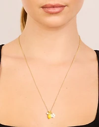 Waterproof Gold Plated Stainless Steel Lemon & Flower Cluster Necklace