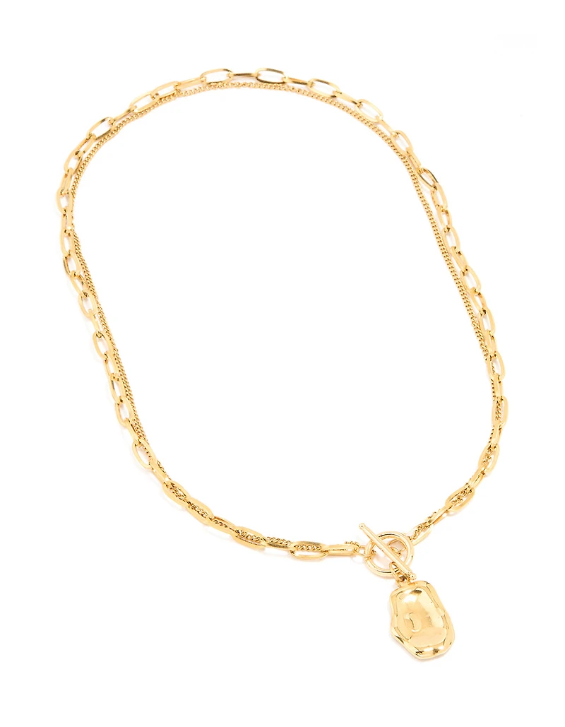 Waterproof Gold Plated Stainless Steel Molten Pendant Layered Necklace