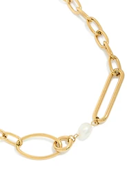 Waterproof Gold Plated Stainless Steel Irregular Paperclip Freshwater Pearl Necklace