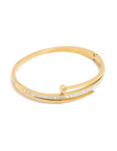 Waterproof Gold Plated Stainless Steel Cubic Zirconia Nail Hinge Bangle