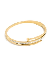 Waterproof Gold Plated Stainless Steel Cubic Zirconia Nail Hinge Bangle