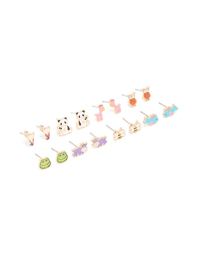 Gold Zoo Animal Stud Earrings 8-Pack