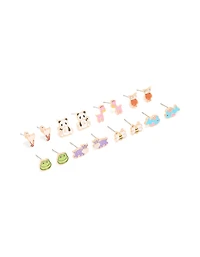 Gold Zoo Animal Stud Earrings 8-Pack