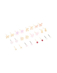 Gold Flower Bow & Heart Earrings 12-Pack