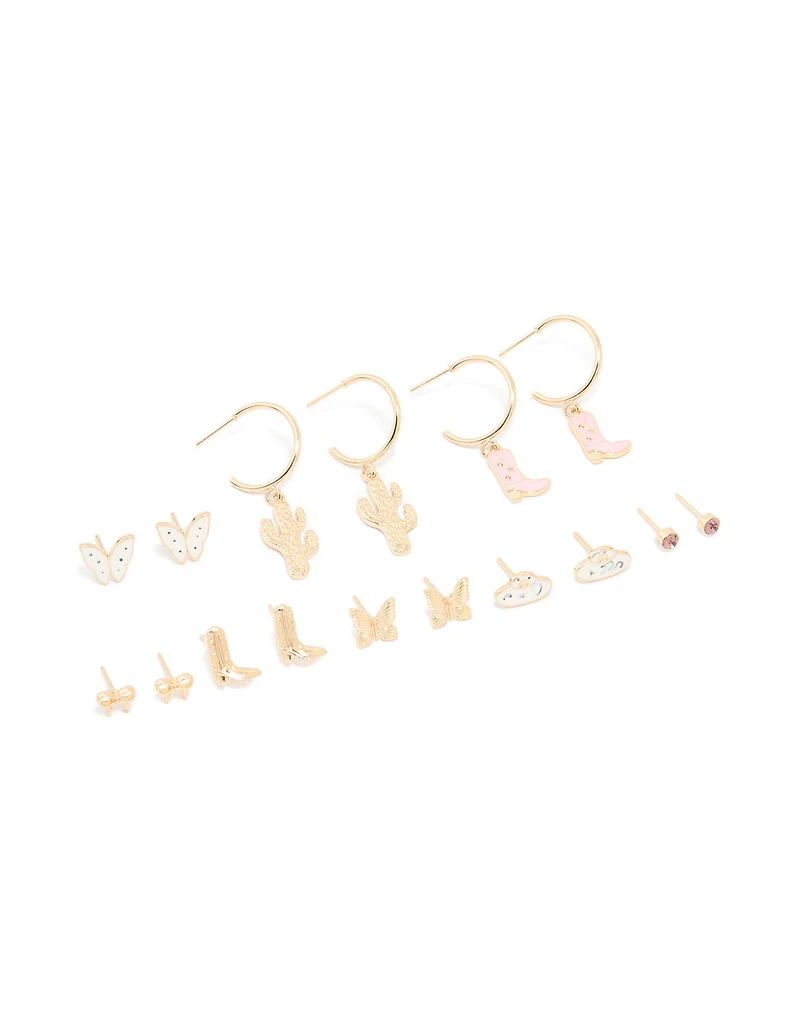 Pack de 8 boucles d’oreilles en or Cowgirl & UFO