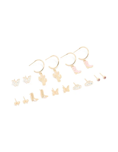 Pack de 8 boucles d’oreilles en or Cowgirl & UFO