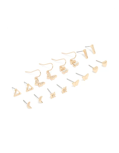Gold Mixed Diamante Cherry Earrings 8-Pack