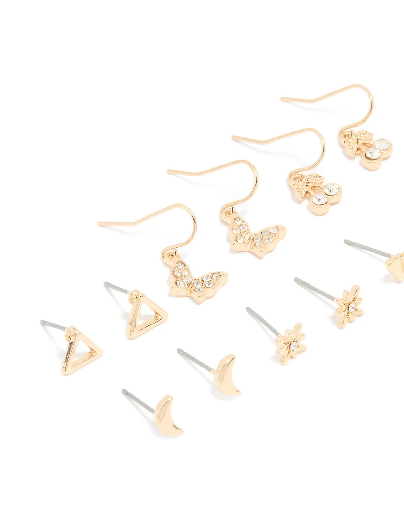 Gold Mixed Diamante Cherry Earrings 8-Pack