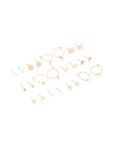 Gold Mushroom & Bow Stud Earrings 12-Pack