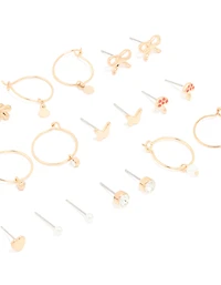 Gold Mushroom & Bow Stud Earrings 12-Pack