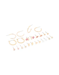 Gold Mixed Heart & Pearl Earrings 12-Pack