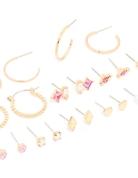 Gold Mixed Heart & Pearl Earrings 12-Pack