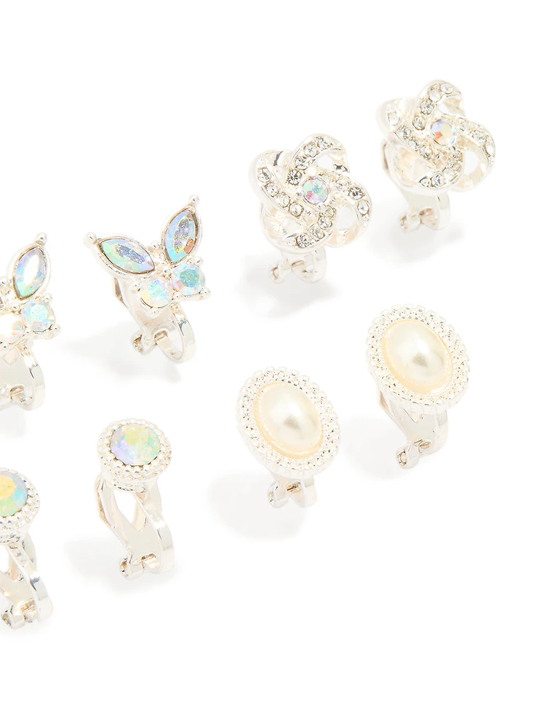Silver Butterfly Clip-On Earrings 5-Pack