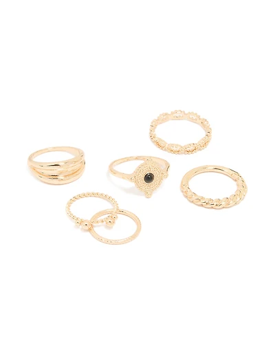 Gold Textured Mixed Rings 6-Pack