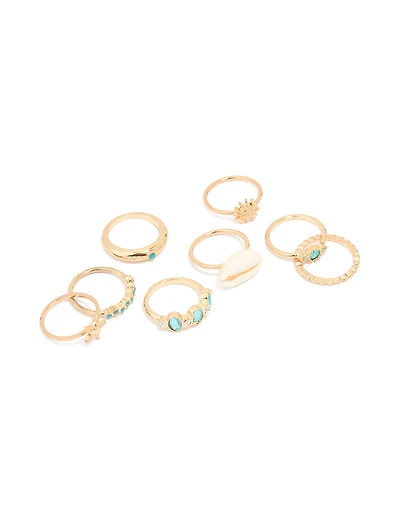 Gold Sea-Themed Rings 8-Pack