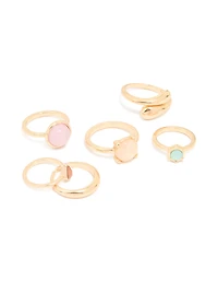Gold Mixed Stone Rings 6-Pack