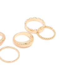 Gold Textured Twist Mixed Rings 5-Pack