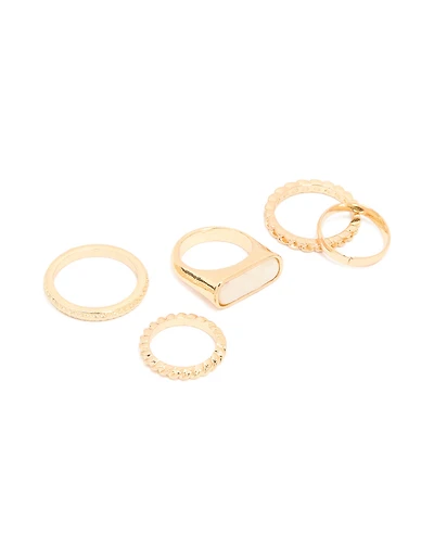 Gold Pearl Signet Rings 5-Pack