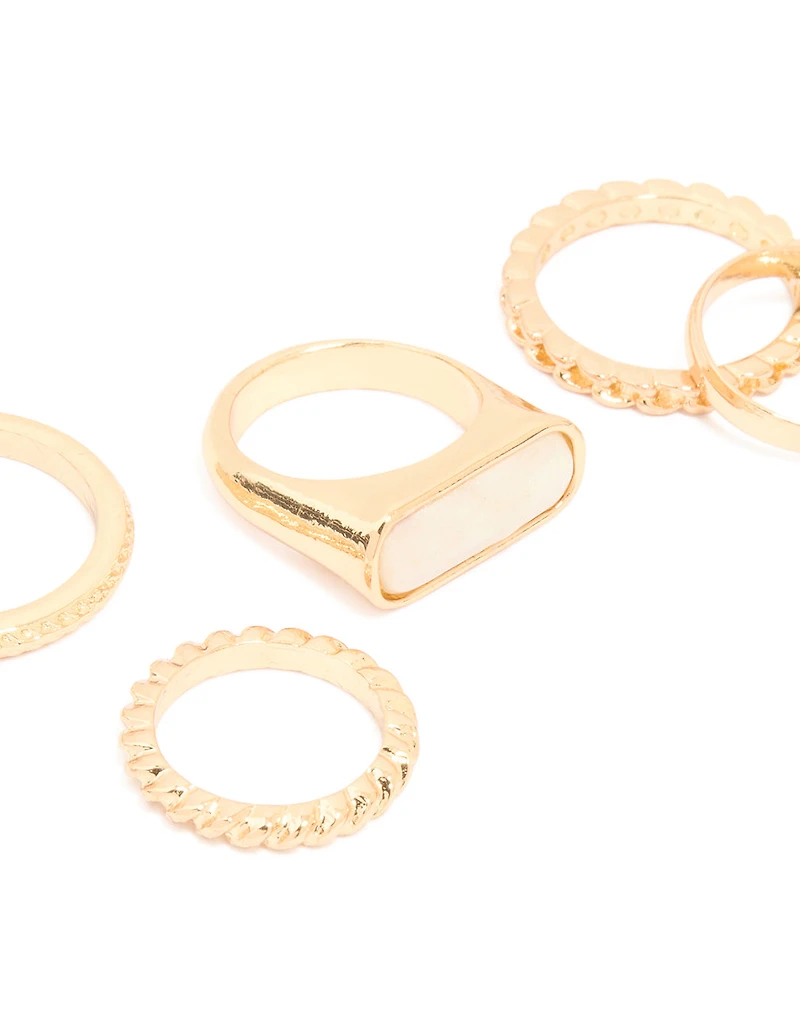 Gold Pearl Signet Rings 5-Pack