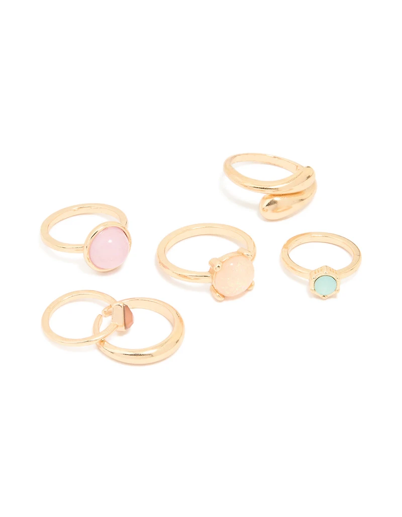 Gold Mixed Stone Rings 6-Pack