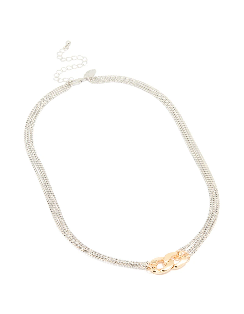 Mixed Metal Layered Chain Pendant Necklace