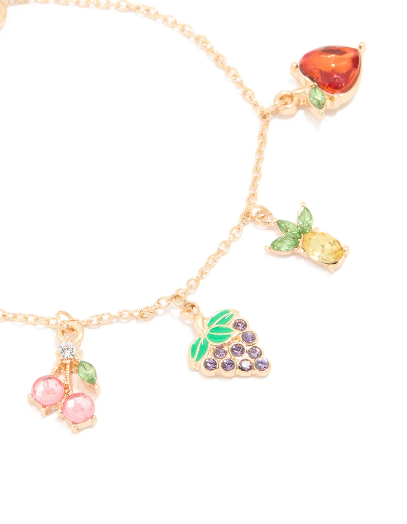 Gold Diamante Fruit Charm Bracelet