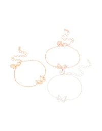 Mixed Metal Butterfly Bracelets 3-Pack