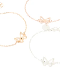 Mixed Metal Butterfly Bracelets 3-Pack