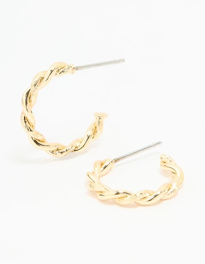 Gold Textured Twisted Hoop Earrings