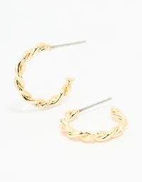 Gold Textured Twisted Hoop Earrings